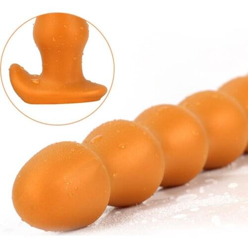 Long Anal Beads Gold Butt Plug for Men Women Gay Prostate Massage Silicone Soft Anal Plug Huge Anal Dildos Adult Sex Toys