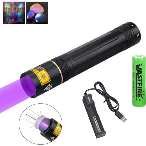 5W Tactical Flashlight UV Pen Light 365nm Ultraviolet Blacklight Detector rechargeable Lantern Torch+18650 Battery+USB Charger