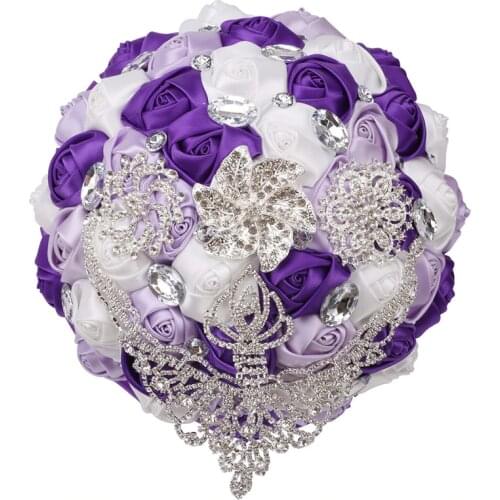 2021 Hot Sale Rose Artificial Bridal Flowers Bridal Bouquet Wedding Bouquet Rhinestone Silk Ribbon New Bois De Nova Cheap B10