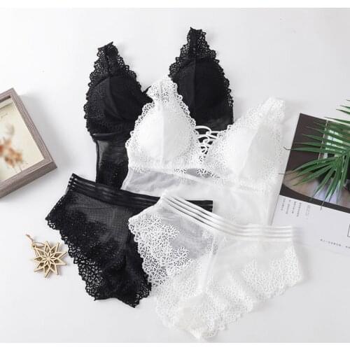 Fashion Female Bra Aet Sexy Lace Tube Top Women Gather Bra Panties Underwear Set