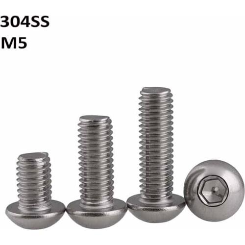 M5 304 Stainless Steel Pan Head Hexagon Bolts A2 Round Head Hex Socket Screws Length 5mm-150mm
