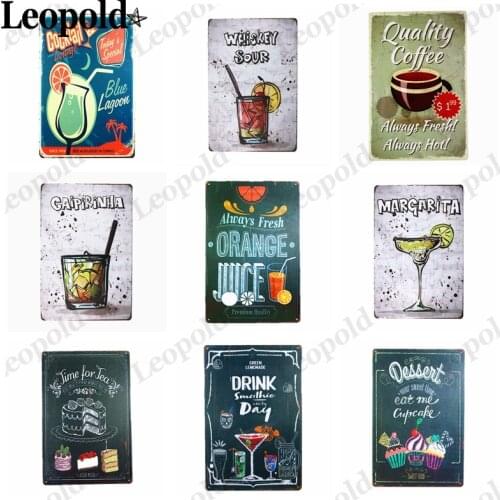 Metal Poster Cocktail Menu Tin Plate Wine Letter Old-Fashioned Plaque Crafts Bar Club Bistro Home Decoration 20X30Cm