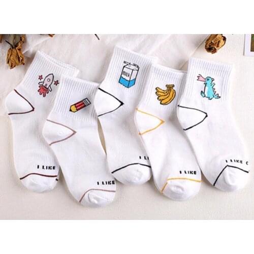 200pairs/lot new fashion women cartoon milk box/pen/rocket/Dinosaur/banana print sock
