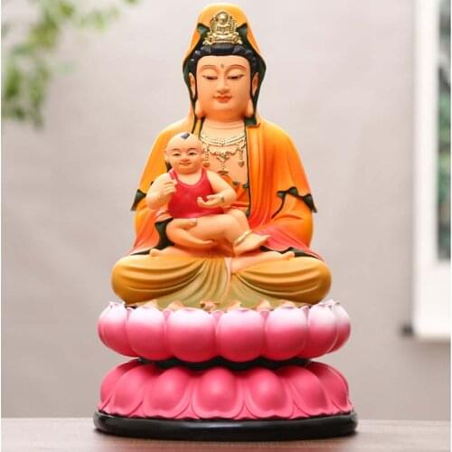 Wholesale Buddha figure HOME SHOP Propitious thriving FENG SHUI TONGZI GUANYIN God QIU ZI PUSA BUDDHA color buddha statue