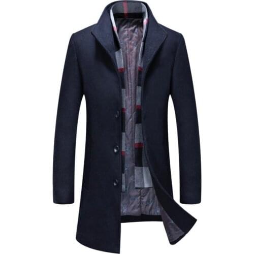 Autumn and Winter new wool coat for men casual business jacket warm detachable scarf mens coat