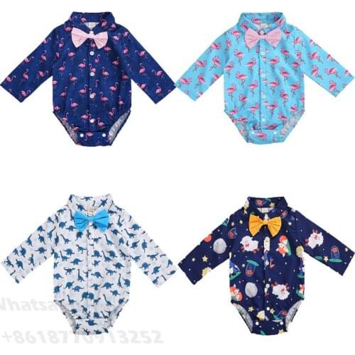 Autumn Infant Baby Boy Romper+Bow Tie Cartoon Cotton Long Sleeve Cotton Jumpsuit Baby Boy Clothes Newborn Toddler Outfit 0-18M