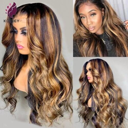 Highlight Blonde Lace Front Human Hair Wigs Body Wave T Part Lace Wig Brown Highlights Wigs For Women Peruvian Highlight Wig