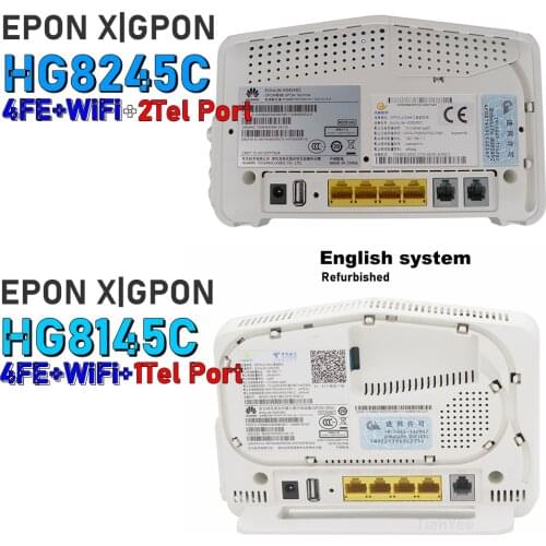 5pcs/Lot Huawei HG8245C ONT Refurbished EPON XPON GPON oNU 4FE+WIFI 2Port Terminal Modem Router FTTH ONT English sys