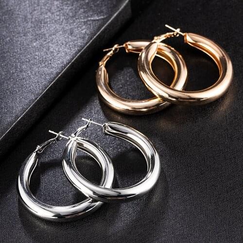 Punk Rock Minimalist 50mm Thick Tube Hyperbole fashion Big Gold Alloy Round Circle Hoop Earrings Simple banquet accessories