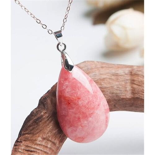 Drop Shipping Genuine Red Natural Rhodochrosite Gemstone Pendant Crystal Water Drop Necklaces Pendants 32*20*9mm