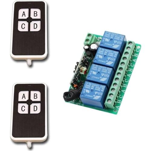 DC12V 4CH Relay 10A RF Wireless Remote Control Switch System Receiver &2 Transmitter Wireless Lighting Switch For Smart Home