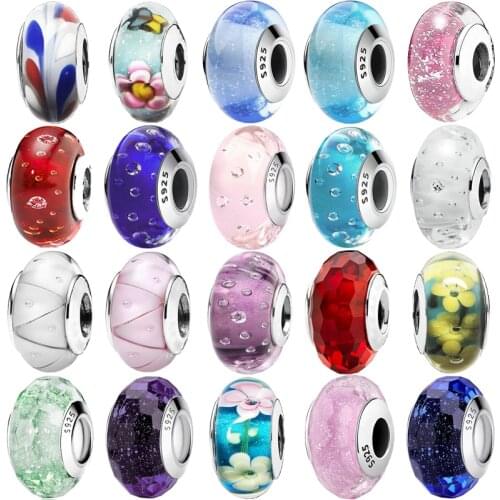 925 Sterling Floating Silver Charms Glass Pendant Beads Fit Original Charms Bracelets Chain Bangle for Women Girl Jewelry Gift