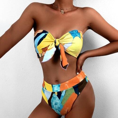 Print Sexy Bikini 2021 Summer Swimsuit Women 2 Pieces High Waist Bikini Push Up Swimwear Tankini Swimsuits Bathing Suit Women