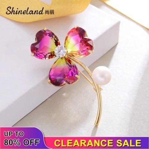 Shineland Elegant Zircon Pearl Flower Brooches For Women Wedding Jewelry Bijouterie Corsage Dress Coat Accessories Cheap Sale