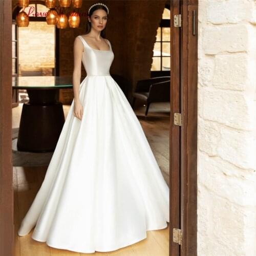 Modern Classic Simple Wedding Dresses Square Collar Sexy Backless Bridal Gowns Sleeveless Elegant Wedding Gown for Bride 2021