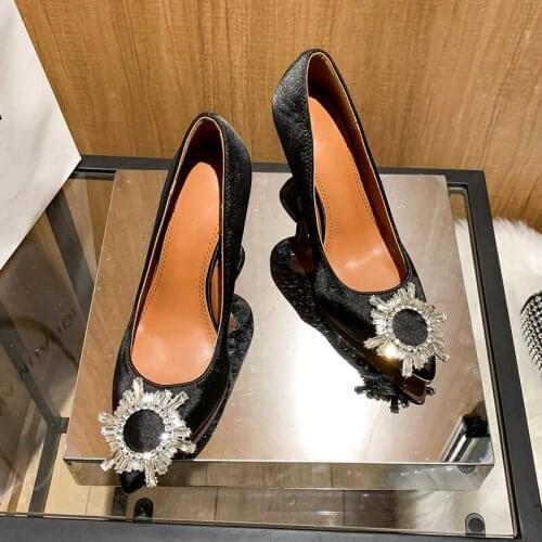 Pointed Toe Real Leather Cup High Heels Wedding Shoes Women Rhinestone Decor Bridesmaid Shollow 8cm/10cm Pumps Stielttos Party