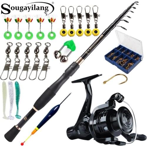Sougayilang Fishing Rod and Reel Combos 1.8-2.4m Telescopic Fishing Rod 4BB High Speed 5.2:1 Gear Ratio Spinning Reel Set Pesca