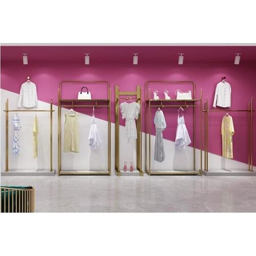 Clothing store display rack floor - style gold stainless steel clothes special shelf wall womens clothing rack wall hanger