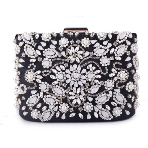 XIYUAN Rhinestone Women black Evening Party Clutch Bag Beige purse Ladies Day Clutches Chain Handbag Bridal Wedding Lady Bags