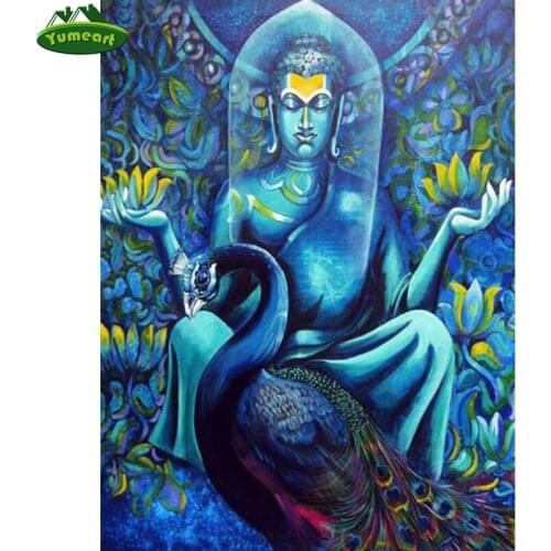 YUMEART 5D DIY Mosaic Kits Diamond Painting By Number Embroidery Religion Home Decoration Cross Stitch Buddha Peacock