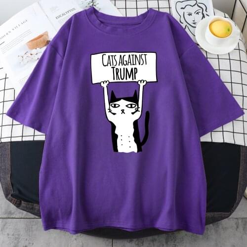 Cats Against Trump Printed Women Tee Shirt 2021 Trendy New T-Shirt Hip Hop Street T-Shirts Harajuku Soft Womens Short Sleeves