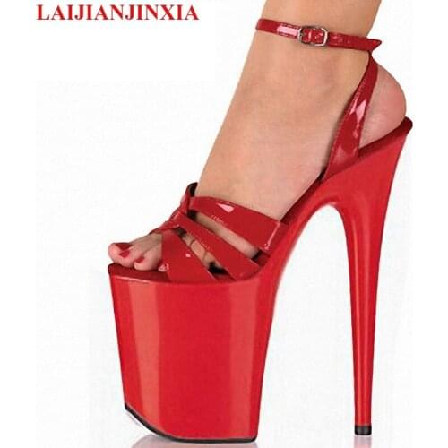 LAIJIANJINXIA New high heel platform sandals Patent Leathe open-toed shoes sexy red bride wedding shoes 23 cm superfine heels