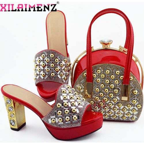 Red Color New Fashion Nigerian Style Slippers And Bag Set Summer Woman High Heels 10 CM Shoes And Bag Set For Evening Party
