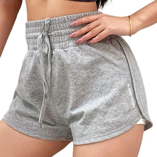 Women Loose Style Sweatpants Letters Printed Pattern Elastic High Waist Sports Shorts Gym Workout Fitness