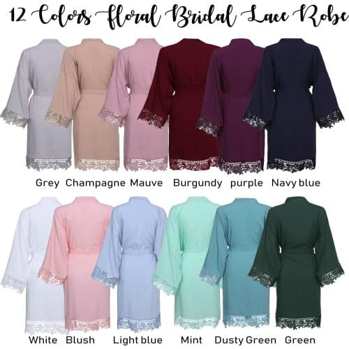 Owiter Bride Rayon Cotton Kimono Robes w/ Lace Trim Women Wedding Bridal Robe Short Belt Bathrobe Plus Size Ladies Gowns Black