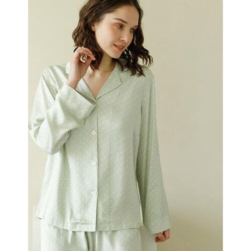 Dots Printed Three Colors Ladies Long Sleeve and Trousers Pajamas Set Solid Color Women Spring Newest Style Pajama Sets Women