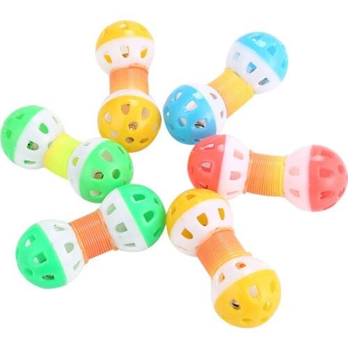 1PCS Random Color Cat Toy Creative Spring Bell Dumbbell Shape Cat Teaser Toy Cat Interactive Toy Cat Funny Favor Toy