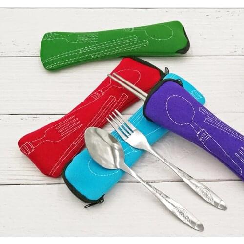 1pcs Travel Cutlery Tableware Zipper Bag Outdoor Travel Camping Recyclable Cutlery Pouch Chopsticks Spoon Cloth Storage Case