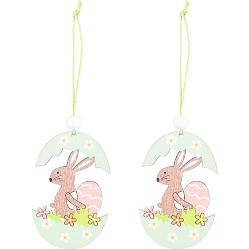 2 Pcs Easter Pendant for Bunny Egg Shell Rabbit Wooden Hanging Ornaments Pendant for Home Party Decorations