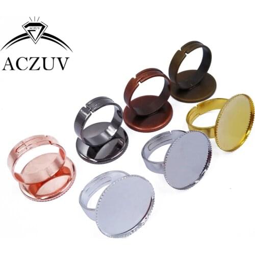 200pcs 12mm 14mm 16mm 18mm 20mm 25mm 30mm Copper Round Teeth Adjustable Ring Base Bezel Blank Cabochon Cameo Base Settings