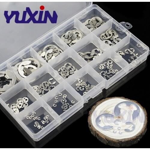 225Pcs DIN6799 GB896 M1.2-M15 A2 SS304 & Black Sack Retainer E E-type Circlip Retaining Ring Split Washers Assortment Kit
