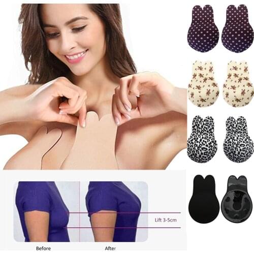 Large Size Women Push Up Bra Strapless Self Adhesive Silicone Invisible Lingerie Reusable Sticky Breast Lift Up Rabbit Bra Pads