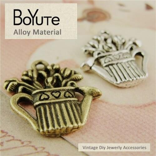 BoYuTe (60 Pieces/Lot) 19*20MM 2 Colors Zinc Alloy Charms Flower Pot Kettle Pendant Findings Accessories Diy Vintage Jewelry