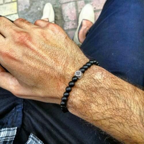 Simple Classic Geometric Charm Bracelet Men 6mm Pave Cubic Zirconia Matte Beaded Bracelet For Men Jewelry Gift