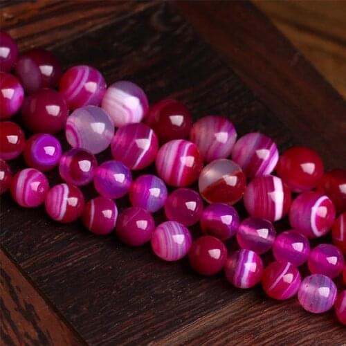 1 Strand Natural Hot Pink Stripe Agates Beads Decoration Jewelry Diy Loose Spacer Beads 4 6 8 10 12mm Manual Necklace Bracelets