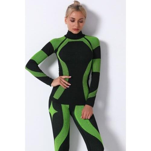 Quick Dry Long Sleeve Gym Long Top Seamless Turtleneck Yoga Top Workout Clothes Women Sport Suit Fitness Set Sports Sportswear