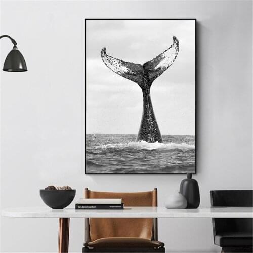 Black And White Painting Sea Whale Tail Canvas Poster Whale Wall Art Print Modern Posters Nordic Wall Pictures Living Room Decor