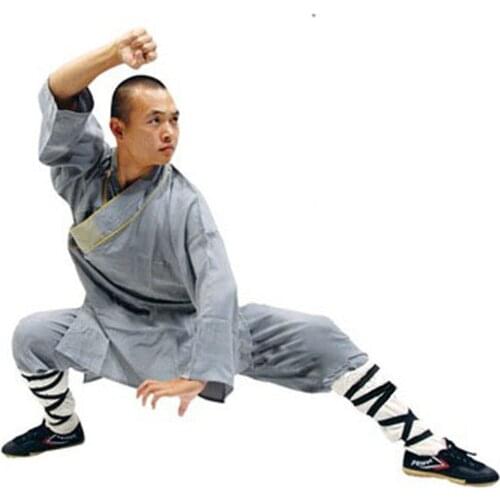 Grey/Orange Cotton Shaolin Uniform Wushu kung fu clothing uniform Buddhist Robe Martial arts training Tai chi Kung fu Suit