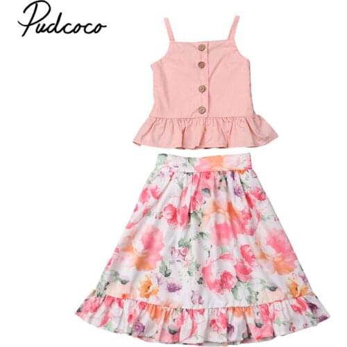 2-5Y Children Toddler Kid Baby Girl Clothing set Pink Strap Vest Tops Floral Skirt Fashion bebe girls Outfit Sets Clothes