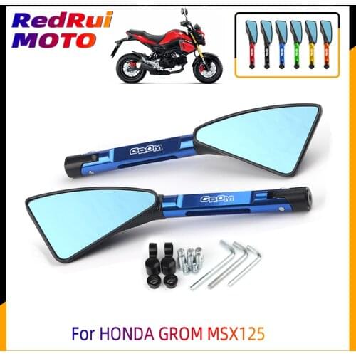 For HONDA GROM MSX125 MSX 125 Universal Motorcycle Accessories CNC Aluminum Blue Lens Rear View Side Mirror Laser Logo(GROM)