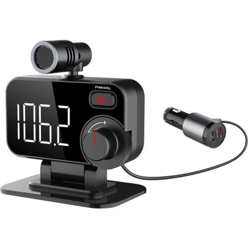 Bluetooth FM Transmitter for Car QC3.0 Car Radio Adapter Dual USB External Microphone FM Hand-Free Calling MP3 Player