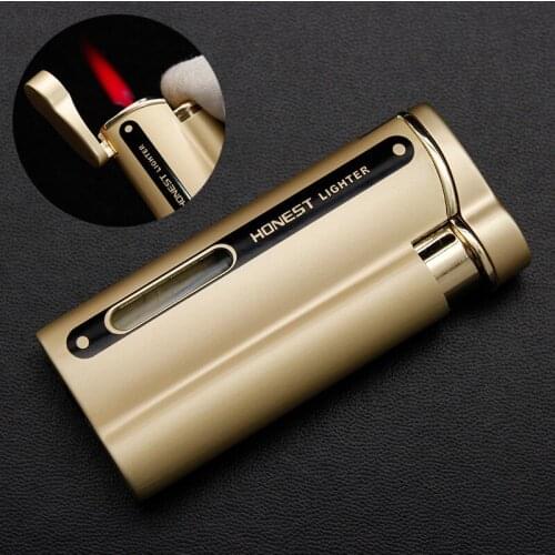 Straight Butane Torch Turbine Lighter Windproof Metal Personality Portable Red Flame Cigar Accessories Gift for Men