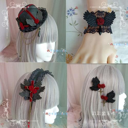 Lolita Dark Gothic Hair Accessories Lolita KILL Wing Wine ROSE Hair Bands Barrettes