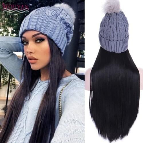 HOUYAN Wig female long hair with hat wig one female summer natural full head style fashion net red trend long curly hair