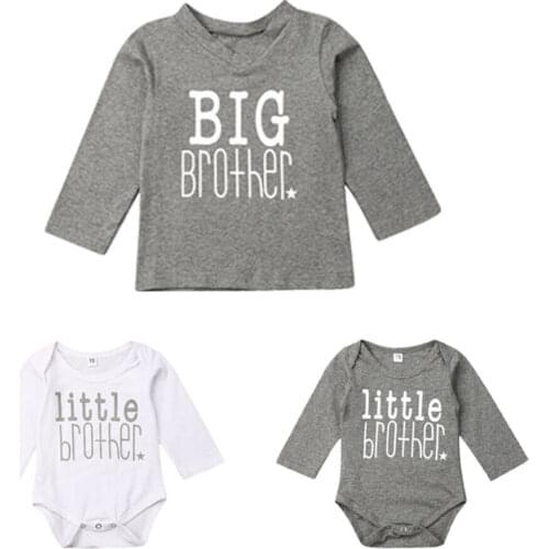 New Kids Baby Boy Family Match Clothes Big Brother T-shirt Tops Little Brother Bodysuit Romper Long Sleeve Cotton Clothing