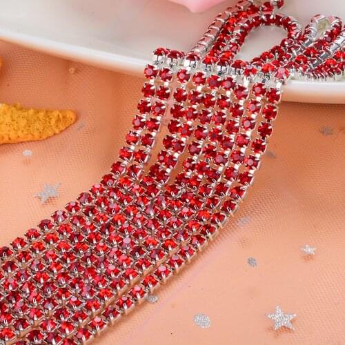 Red DIY Rhinestone Cup Chain Crystal Strass Glass Stone Sew On Rhinestones For Clothes Diamond jewelry Crafts Glitter jewelry
